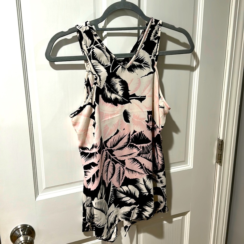 NWT Express - Pink, Black, and White Tropical Racerback Blouse - Size S